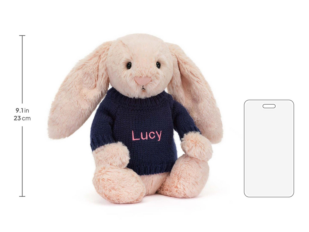 Bashful Blush Bunny with Personalized Navy Jumper - Image 2